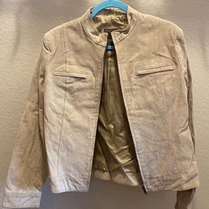 Beige Leather Moto Jacket